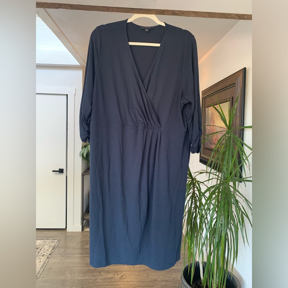 Land’s End 3/4 Sleeve V Neck Faux Wrap Dress Navy Women’s 2X Preloved